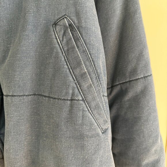 Free People Quilted Denim Jacket Sherpa Lined Hooded Coat Blue Zip-Up Size L - Picture 4 of 9